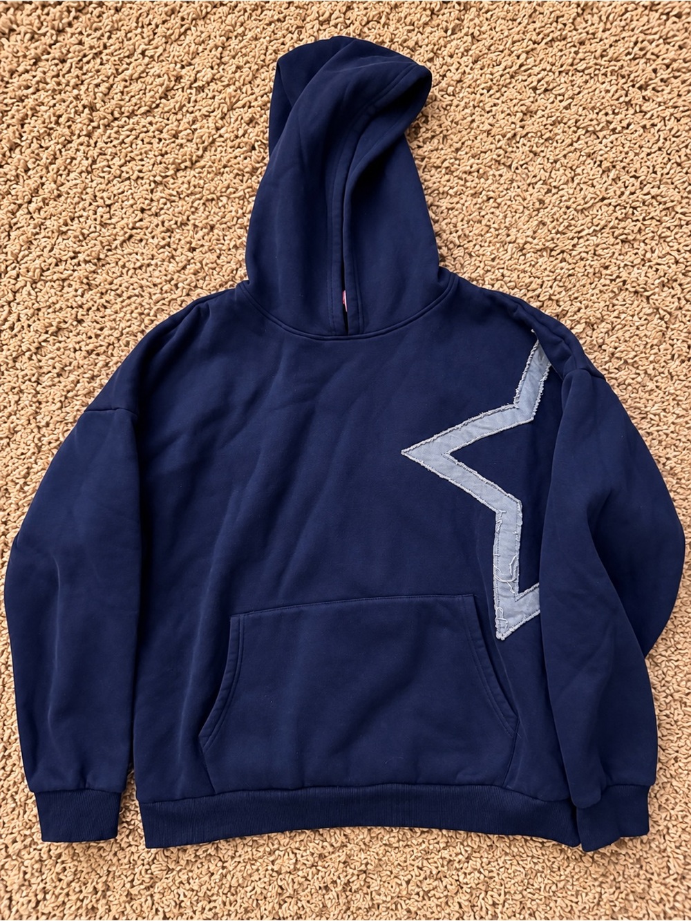 Edikted Navy Hoodie with Light Gray Star Accent